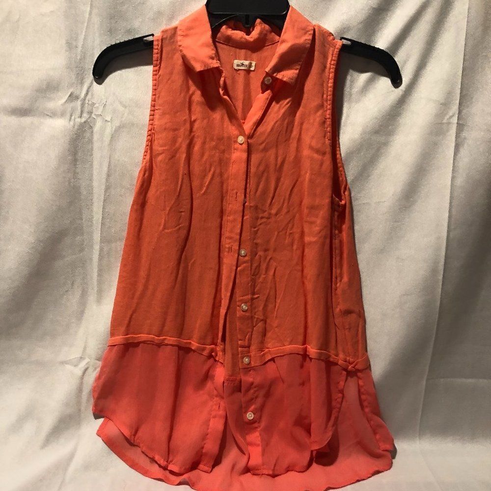 Hollister Women’s Sleeveless Button Down Top Blouse Orange Size XS.           RS